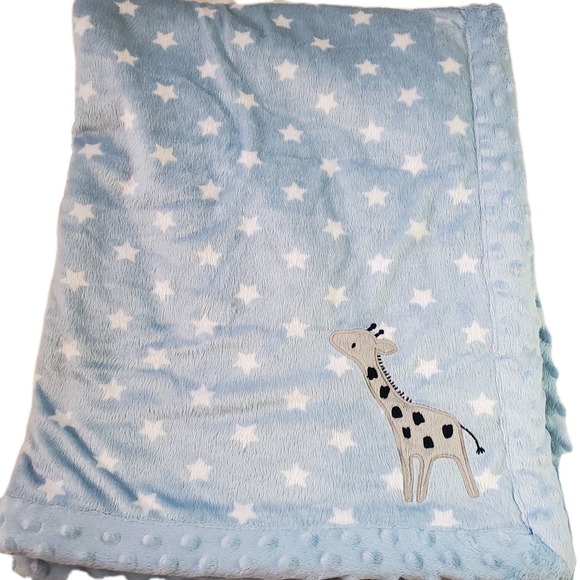 Child of Mine by Carter's Other - Carters Child Of Mine Blue White Stars Giraffe Velour Sherpa Baby Blanket 30x40